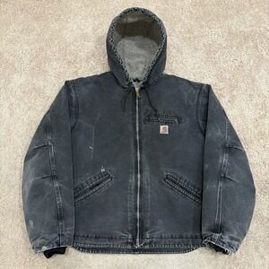 Vintage Carhartt Sherpa Lined Hooded Jacket Men's XL Black Workwear J141 BLK